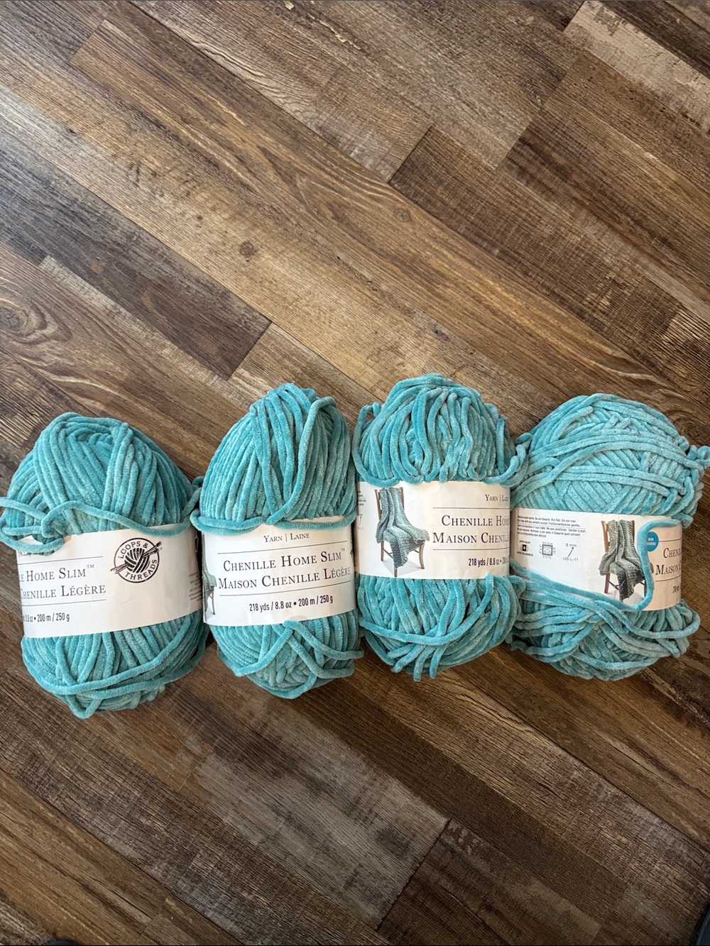 Slim Turquoise Chenille Yarn - 4 Skeins by Yarn Laine